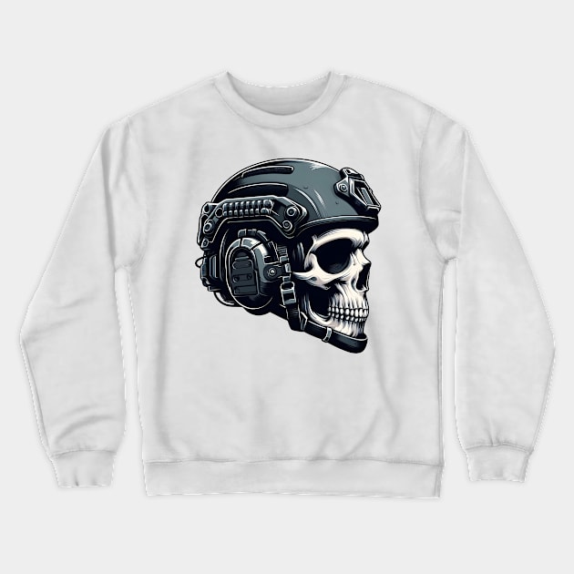 Tactical Skull Dominance Tee: Where Strength Meets Edgy Elegance Crewneck Sweatshirt by Rawlifegraphic